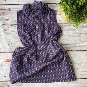 Liza Byrd Nautical Ruffle Neck Sleeveless Blouse L